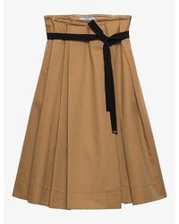 Prada - Pleated Belted Gabardine Midi Skirt - Lyst
