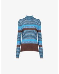 Whistles - Striped High-Neck Metallic-Knit Jumper - Lyst