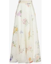 Zimmermann - Natura Floral-pattern Linen And Silk-blend Maxi Skirt X - Lyst