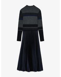 Reiss - Carla Striped Pleated Wool-Blend Midi Dress - Lyst