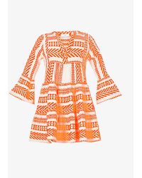 Devotion Womens Neon Orange Offwhite Ella Abstract-pattern Cotton Mini Dress Xs