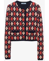 Prada - Argyle Intarsia-pattern Long-sleeve Cotton Cardigan - Lyst