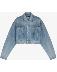 Maje - Belmas Rhinestone-embellished Cropped Denim Jacket - Lyst