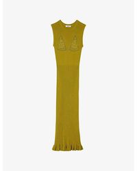 Sandro - Triangle Panel Pearl-embellished Knitted Maxi Dress - Lyst