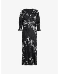 AllSaints - Hannah Iona Floral-print Woven Midi Dress - Lyst