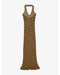 Sandro - Halter-Neck Metal-Tassel Cotton-Knit Maxi Dress - Lyst