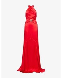 David Koma - Crystal-Embellished Halter-Neck Satin Gown - Lyst