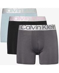 Calvin Klein - Logo-waistband Pack Of Three Stretch-woven Boxer Briefs - Lyst