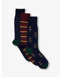 Polo Ralph Lauren - Graphic-print Cotton-blend Knitted Socks Pack Of Three - Lyst