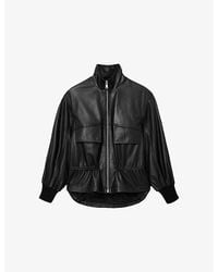 AllSaints - Flor Funnel-Neck Leather Jacket - Lyst