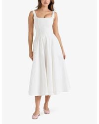 ava white stretch cotton broderie anglaise midi dress 'Ava' White Stretch Cotton Broderie Anglaise Midi Dress