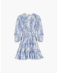 Maje - Floral-Print Pleated Woven Mini Dress - Lyst
