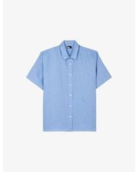 The Kooples - Short-Sleeved Brand-Embroidered Linen Shirt - Lyst