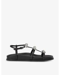 Kurt Geiger - Pierra Bow-Embellished Flat Leather Sandals - Lyst