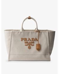Prada - Brand-plaque Linen-blend Tote Bag - Lyst