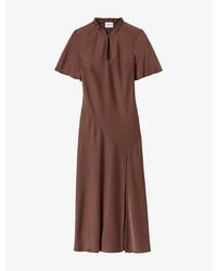 Claudie Pierlot - Short-Sleeved Keyhole Satin Midi Dress - Lyst