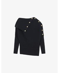 Reiss - Lexi Shawl-Collar Button-Embellished Stretch-Knit Jumper - Lyst