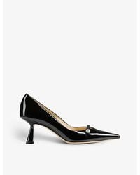 Jimmy Choo - Rosalia 65 Pearl-embellished Patent-leather Heeled Courts - Lyst