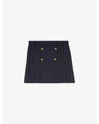 The Kooples - Button-Embellished High-Rise Pleated Wool Mini Skirt - Lyst