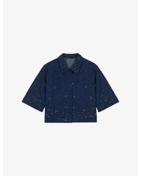 Maje - Bead-Embellished Cropped Denim Shirt - Lyst