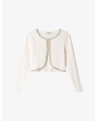 Sandro - Cropped Pearl-Embellished Stretch-Knit Cardigan - Lyst