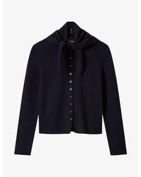 Whistles - Detachable-Scarf Round-Neck Cotton-Blend Cardigan - Lyst