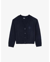 The Kooples - Crest-Embroidery Contrast-Trim Cotton-Cashmere Knitted Cardigan - Lyst