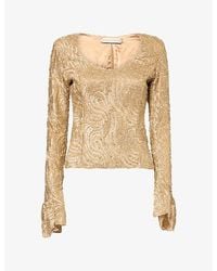 GRACE FAENA - Beaded Swirl Cotton-Silk Top - Lyst