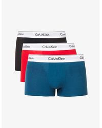 Calvin Klein - Logo-waistband Mid-rise Pack Of Three Stretch-cotton Trunks X - Lyst