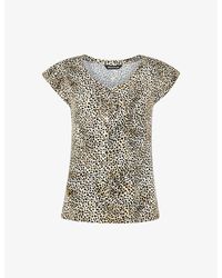 Whistles - Leopard-print Frill-sleeve Stretch-woven Top - Lyst