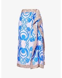 Dries Van Noten - Abstract-pattern High-rise Silk Midi Skirt - Lyst