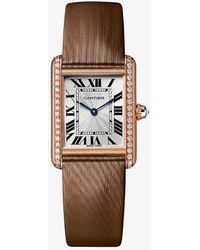 Cartier - Crwjta0034 Tank Louis 18ct Rose-gold, Diamond And Leather Mechanical Watch - Lyst