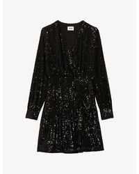 Claudie Pierlot - V-neck Sequin-embellished Stretch-woven Mini Dress - Lyst