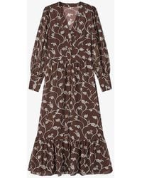 LK Bennett - Mul- Lucian Sketchy Floral-Print Woven Midi Dress - Lyst