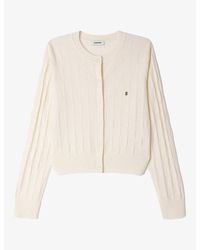 Sandro - Cropped Check-Stitch Wool Cardigan - Lyst