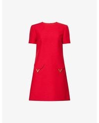 Valentino - Pocket-Front Short-Sleeve Wool-Blend Midi Dress - Lyst