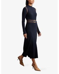 Reiss Camel Bodycon Knitted Colourblock Midi Dress in Black | Lyst UK