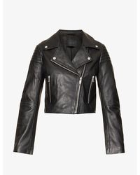 IKKS - Cropped Quilted Leather Biker Jacket - Lyst