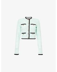 Self-Portrait - Contrast-Trim Pointelle Cotton-Knit Cardigan - Lyst