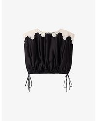 Sandro - Lace-Trim Cropped Satin Top - Lyst