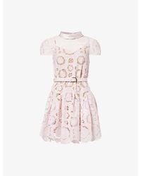 Self-Portrait - Floral-Lace Cap-Sleeves Woven Mini Dress - Lyst
