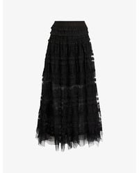 AllSaints - Arlea Elasticated-Waist Lace-Trim Woven Maxi Skirt - Lyst