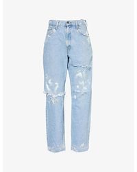 Casey Jean By Jean Vintage - Distressed Brand-Patch Barrel-Leg Mid-Rise Denim Jeans - Lyst