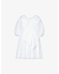 Simone Rocha - Bow-embellished Puff-sleeve Cotton Mini Dress - Lyst