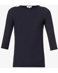 Vince - Three Quarter-length Sleeve Ribbed Stretch-woven Top - Lyst