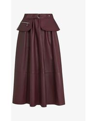Whistles - Belted High-waisted Leather Midi Skirt - Lyst