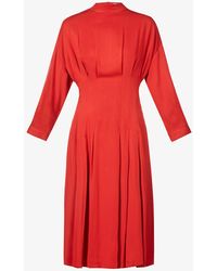 Benetton Loose-fit Round-neck Woven Midi Dress - Red