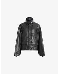 AllSaints - Clay Funnel-Neck Cropped Leather Jacket - Lyst