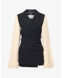 Dries Van Noten - Beline Knitted-Sleeve Wrap Wool Jacket - Lyst