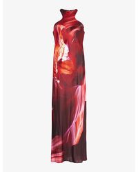 AllSaints - Betina Graphic-print Racer-neck Silk-blend Maxi Dress - Lyst